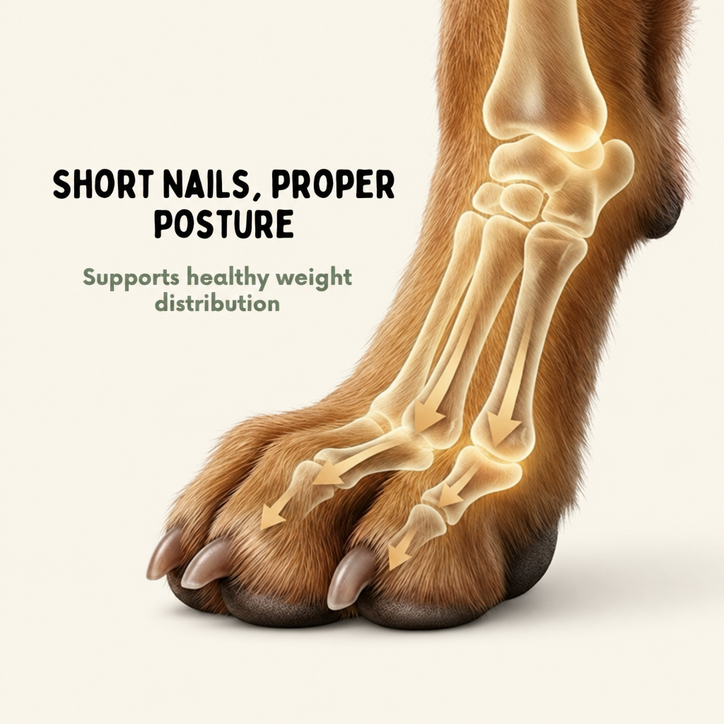 Illustration of a dog paw with shorter front nails